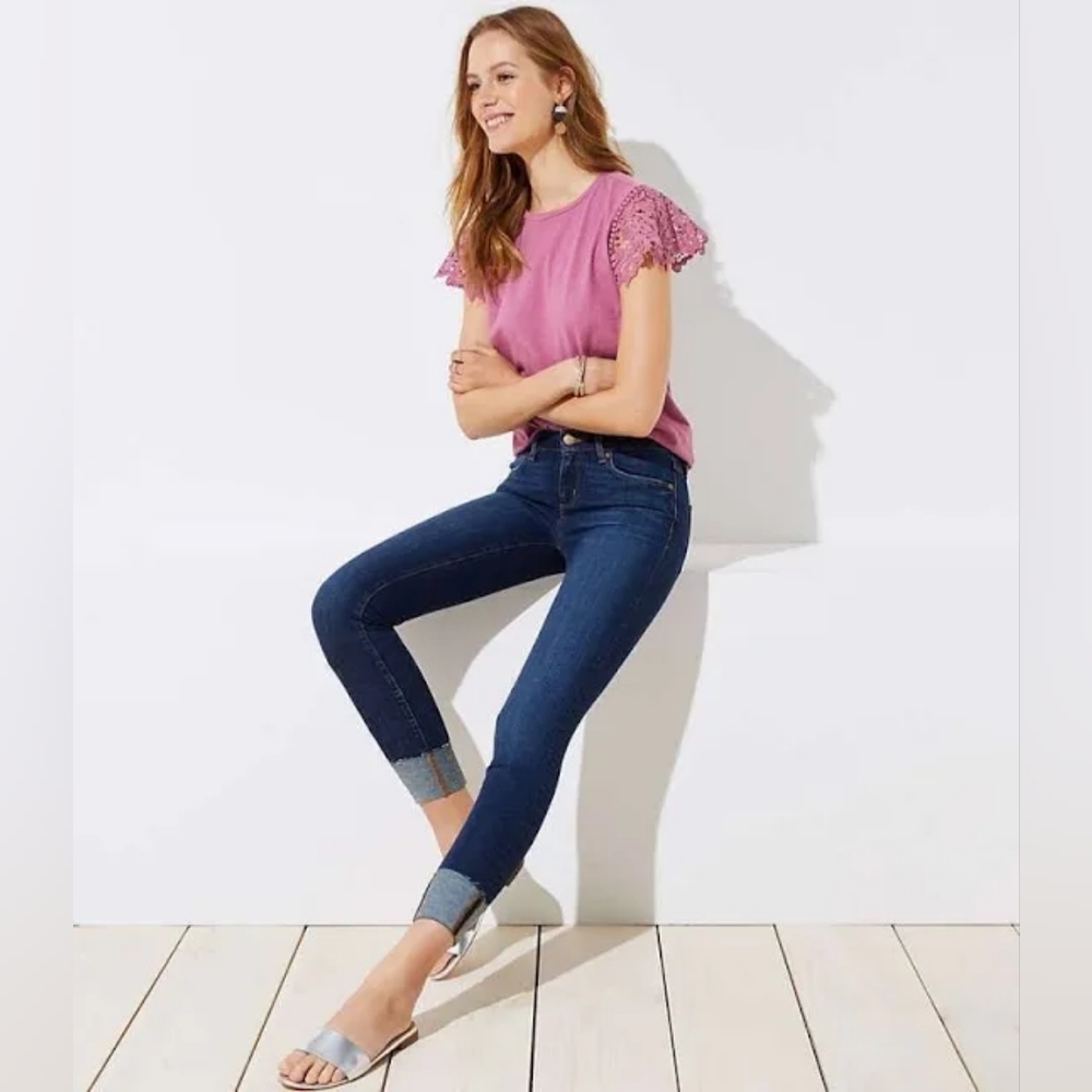 Ann Taylor LOFT Slim Pocket Skinny Crop Jeans in Bright Mid Vintage Wash, Size 8